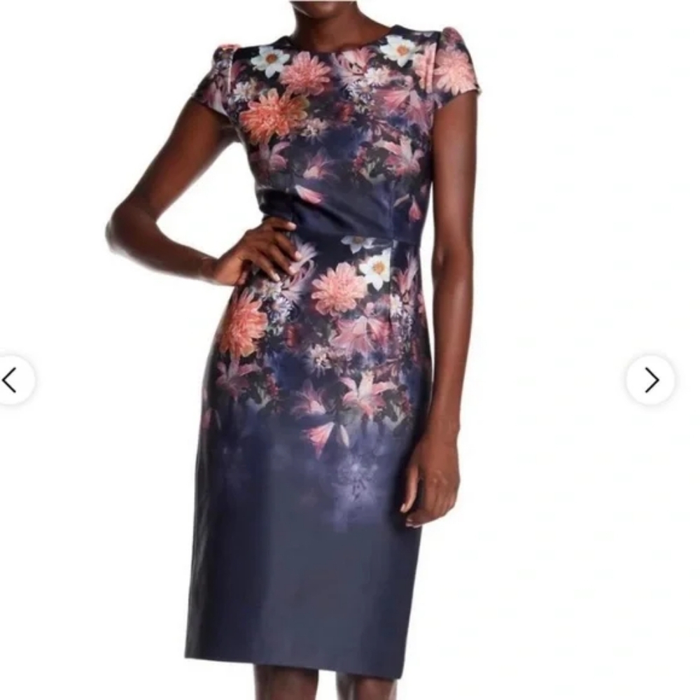 Betsey Johnson Cap Sleeve Floral Scuba Midi Dress